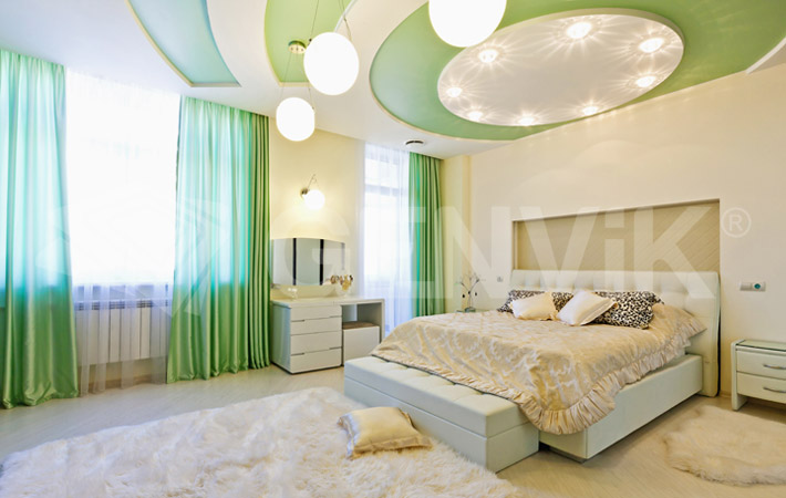 Натяжные потолки в спальне: фото дизайна